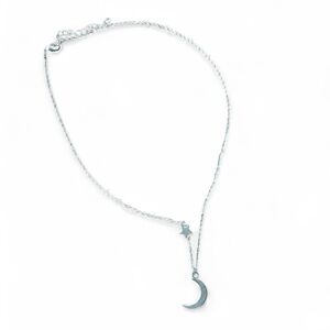 Silver Moon and Star Pendant Necklace